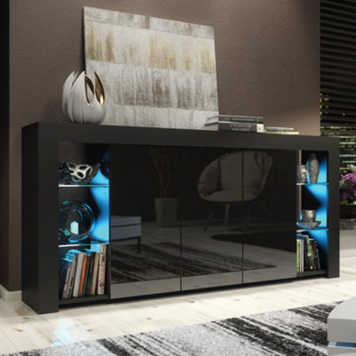 Sideboard Tv Unit Display Cabinet Cupboard Tv Stand Living Room High Gloss Doors - Black - image 1