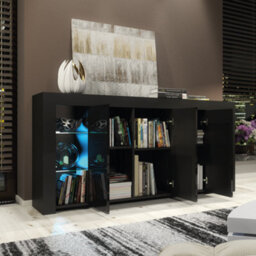 Sideboard Tv Unit Display Cabinet Cupboard Tv Stand Living Room High Gloss Doors - Black - thumbnail 3