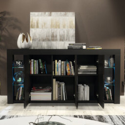 Sideboard Tv Unit Display Cabinet Cupboard Tv Stand Living Room High Gloss Doors - Black - thumbnail 4