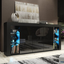 Sideboard Tv Unit Display Cabinet Cupboard Tv Stand Living Room High Gloss Doors - Black