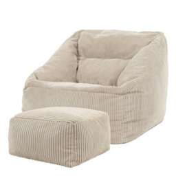 icon Natalia Large Beanbag And Pouffe Set Corduroy Natural Beige