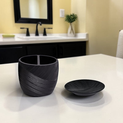 Showerdrape Ripple Black Textured Bathroom Accessory Set - Soap Dish & Toothbrush Holder - image 1