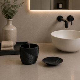 Showerdrape Ripple Black Textured Bathroom Accessory Set - Soap Dish & Toothbrush Holder - thumbnail 6