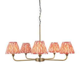 Luminosa Lighting Luminosa Lille Antique Brass Plate Pendant Light With Coral Pink Fabric Ikat Shade 16Cm 5X B22