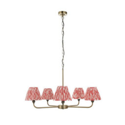 Luminosa Lighting Luminosa Lille Antique Brass Plate Pendant Light With Coral Pink Fabric Ikat Shade 16Cm 5X B22 - thumbnail 6