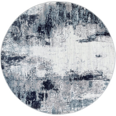 Livabliss Round Wanderlust-Abstract Blue Grey Black Modern Marble Living Dining Bedroom Rug 200 X 200 Cm Easy Care, Non Shedding - image 1