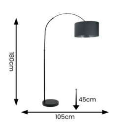 Valuelights Louis Black Arched Floor Lamp With Charcoal Drum Metallic Chrome Inner Shade And Led Bulb - thumbnail 4