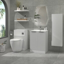 Royal Bathrooms Evora 700mm Matt White Fluted Floor Standing Bathroom Vanity Unit 2 Door Cabinet With Ceramic Basin - thumbnail 3