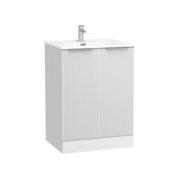 Royal Bathrooms Evora 700mm Matt White Fluted Floor Standing Bathroom Vanity Unit 2 Door Cabinet With Ceramic Basin - thumbnail 6