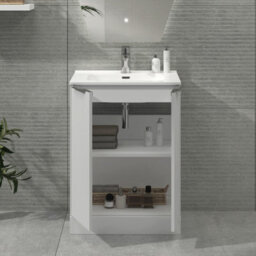Royal Bathrooms Evora 700mm Matt White Fluted Floor Standing Bathroom Vanity Unit 2 Door Cabinet With Ceramic Basin - thumbnail 4