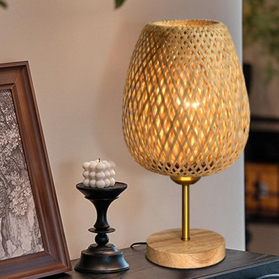 Hhmtaka Wicker Bedside Lamps, Table Lamp For Living Room Bedroom, Small With Double Layer Bamboo Lampshade Kids Study, Dorm