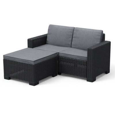 Keter California Balcony Chaise Matt Graphite Resin 2 Seater Garden Furniture Set With Double Sofa & Footstool