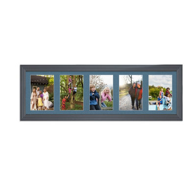AK Frames 26X8 Dark Grey Classic Multi Photo Frame With Pompadour Mount - Holds 5 Apertures (5X) 6X4 Photos - image 1