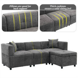 "Abrihome 80"" Grey L-Shaped Sectional Sofa With Removable Storage Ottoman For Living Room" - thumbnail 6