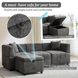 "Abrihome 80"" Grey L-Shaped Sectional Sofa With Removable Storage Ottoman For Living Room" - thumbnail 5