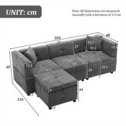 "Abrihome 80"" Grey L-Shaped Sectional Sofa With Removable Storage Ottoman For Living Room" - thumbnail 7