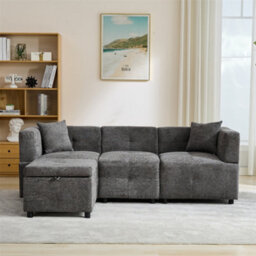 "Abrihome 80"" Grey L-Shaped Sectional Sofa With Removable Storage Ottoman For Living Room" - thumbnail 1