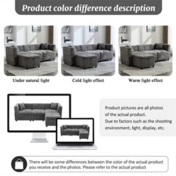 "Abrihome 80"" Grey L-Shaped Sectional Sofa With Removable Storage Ottoman For Living Room" - thumbnail 3
