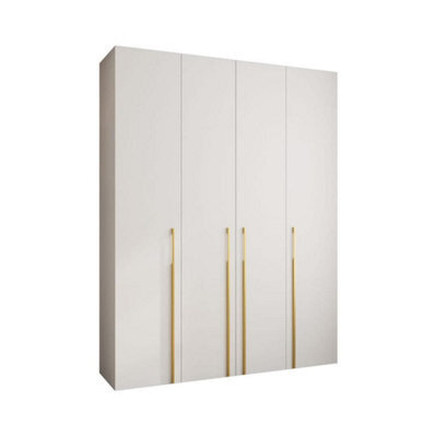 Arte Stylish Como 3 White Hinged Door Wardrobe H2460mm W1900mm D500mm, Four Doors, Sixteen Shelves, Two Hanging Rails, Gold Handles - image 1
