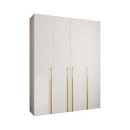 Arte Stylish Como 3 White Hinged Door Wardrobe H2460mm W1900mm D500mm, Four Doors, Sixteen Shelves, Two Hanging Rails, Gold Handles - thumbnail 1
