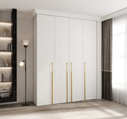 Arte Stylish Como 3 White Hinged Door Wardrobe H2460mm W1900mm D500mm, Four Doors, Sixteen Shelves, Two Hanging Rails, Gold Handles - thumbnail 2