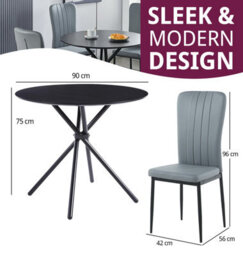 Hallowood Furniture Cullompton Small Black Round Dining Table 90Cm With 4 Light Grey Faux Leather Chairs - thumbnail 3