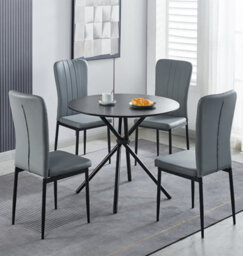 Hallowood Furniture Cullompton Small Black Round Dining Table 90Cm With 4 Light Grey Faux Leather Chairs - thumbnail 1
