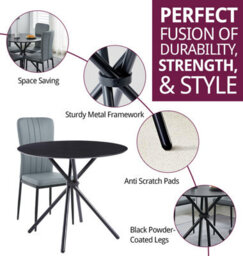 Hallowood Furniture Cullompton Small Black Round Dining Table 90Cm With 4 Light Grey Faux Leather Chairs - thumbnail 2