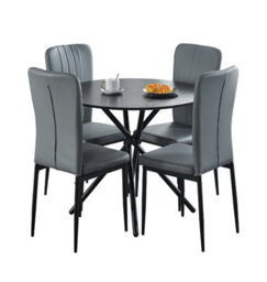 Hallowood Furniture Cullompton Small Black Round Dining Table 90Cm With 4 Light Grey Faux Leather Chairs - thumbnail 8