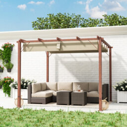 Outsunny 3 X 3(M) Aluminium Garden Pergola With Retractable Roof, Natural - thumbnail 9