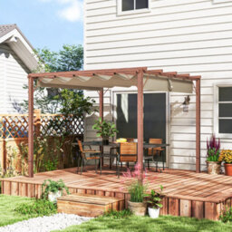 Outsunny 3 X 3(M) Aluminium Garden Pergola With Retractable Roof, Natural - thumbnail 1