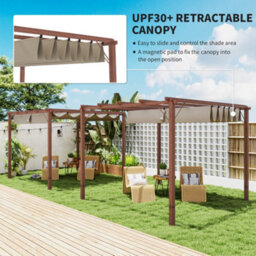 Outsunny 3 X 3(M) Aluminium Garden Pergola With Retractable Roof, Natural - thumbnail 4