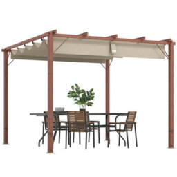 Outsunny 3 X 3(M) Aluminium Garden Pergola With Retractable Roof, Natural - thumbnail 2
