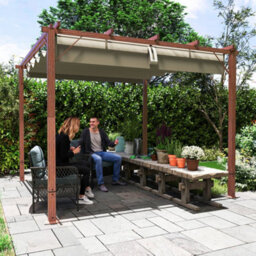 Outsunny 3 X 3(M) Aluminium Garden Pergola With Retractable Roof, Natural - thumbnail 7