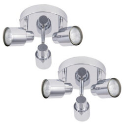 First Choice Lighting Pair Of Chrome 3 Light Ip44 Bathroom Round Spotlight Plates