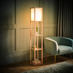 Valuelights Struttura Pink Shelving Unit Floor Lamp With Fabric Shade And Bulb