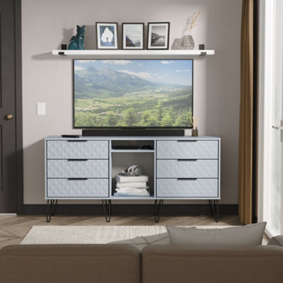 Anzio Ready Assembled Matt Denim Blue 6 Drawer Sideboard (H)742mm (W)1537mm (D)397mm - image 1