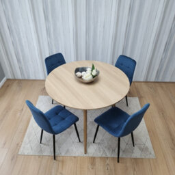 Kosy Koala Modern Round Dining Table Set With 4 Blue Velvet Chairs Dining Room Furniture - thumbnail 2