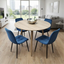 Kosy Koala Modern Round Dining Table Set With 4 Blue Velvet Chairs Dining Room Furniture