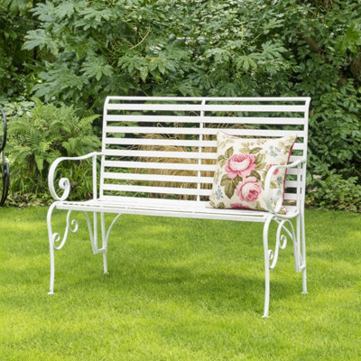 Melody Maison White Metal Ornate Distressed Garden Bench - 100Cm X 92Cm - image 1