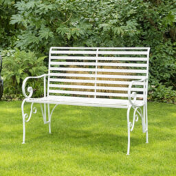 Melody Maison White Metal Ornate Distressed Garden Bench - 100Cm X 92Cm - thumbnail 7