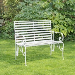 Melody Maison White Metal Ornate Distressed Garden Bench - 100Cm X 92Cm - thumbnail 6