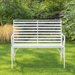 Melody Maison White Metal Ornate Distressed Garden Bench - 100Cm X 92Cm - thumbnail 5