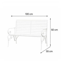 Melody Maison White Metal Ornate Distressed Garden Bench - 100Cm X 92Cm - thumbnail 9