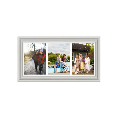 AK Frames 16X8 Light Grey Classic Multi Photo Frame With White Mount - Holds 3 Apertures (3X) 7X5 Photos - image 1