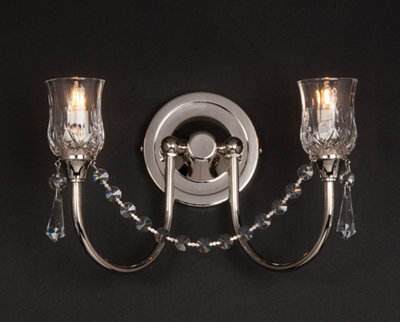 Luminosa Lighting Luminosa Tulip Halogen Strass 2 Light Crystal Nickel Candle Wall Lamp