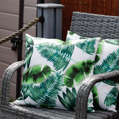Gardenwize Pair Of Outdoor Garden Sofa Chair Furniture Scatter Cushions- Botanical Green Palm Print - image 1