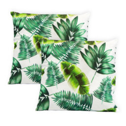 Gardenwize Pair Of Outdoor Garden Sofa Chair Furniture Scatter Cushions- Botanical Green Palm Print - thumbnail 2