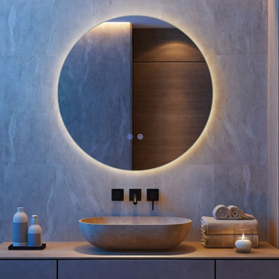 Costway 60 Cm Round Bathroom Mirror Wall Mounted Vanity Mirror W/ Led Light - image 1