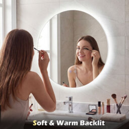 Costway 60 Cm Round Bathroom Mirror Wall Mounted Vanity Mirror W/ Led Light - thumbnail 5